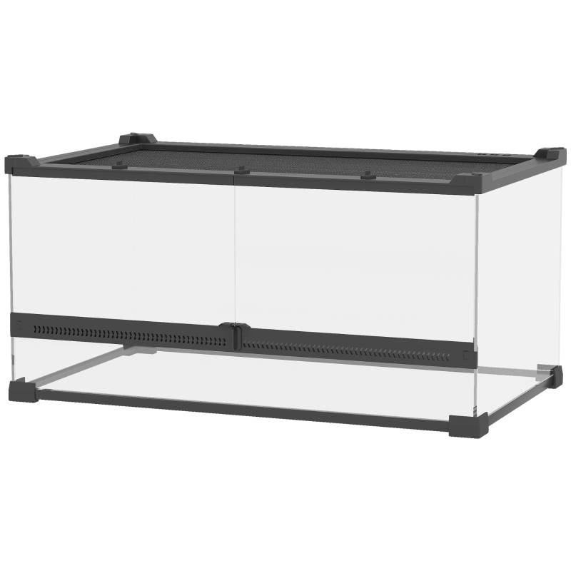 Terrarium en verre pour reptiles base étanche et portes sécurisées 50x30x25cm noir - ComfortXL Outdoor Living - Image 2