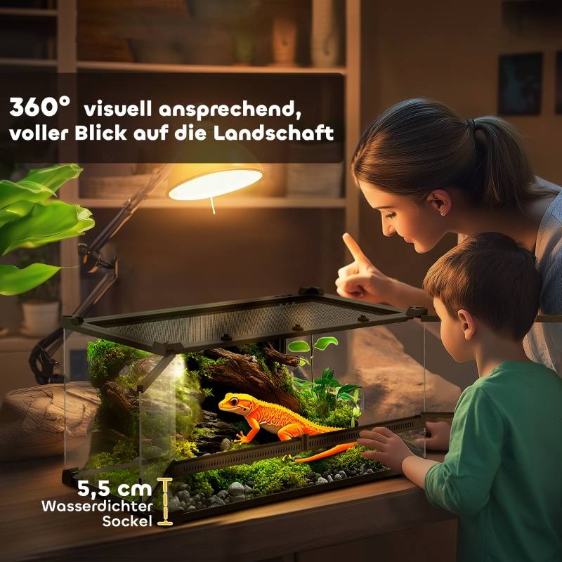 Terrarium en verre pour reptiles base étanche et portes sécurisées 50x30x25cm noir - ComfortXL Outdoor Living - Image 6