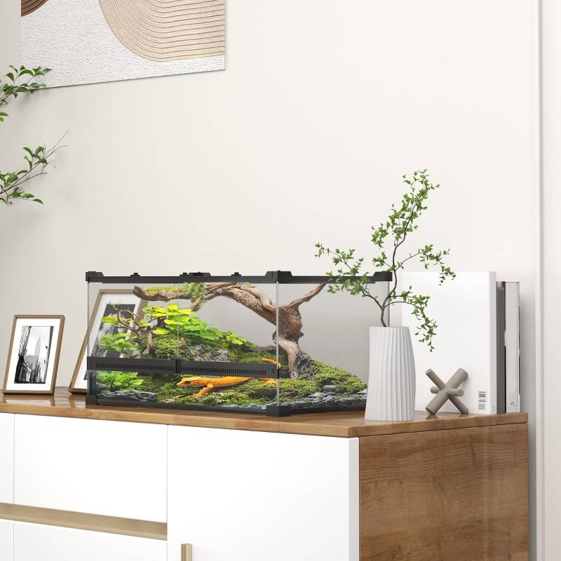 Terrarium en verre pour reptiles base étanche et portes sécurisées 50x30x25cm noir - ComfortXL Outdoor Living - Image 1