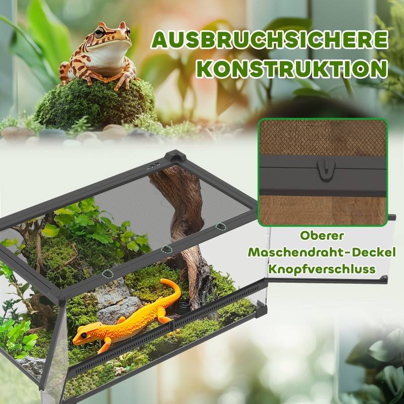 Terrarium en verre pour reptiles base étanche et portes sécurisées 50x30x25cm noir - ComfortXL Outdoor Living - Image 5
