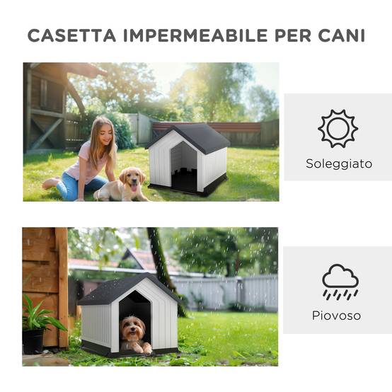 Petite niche extérieure plastique étanche pour chien mini, fenêtre, 62x61x60 cm, gris - Image 8