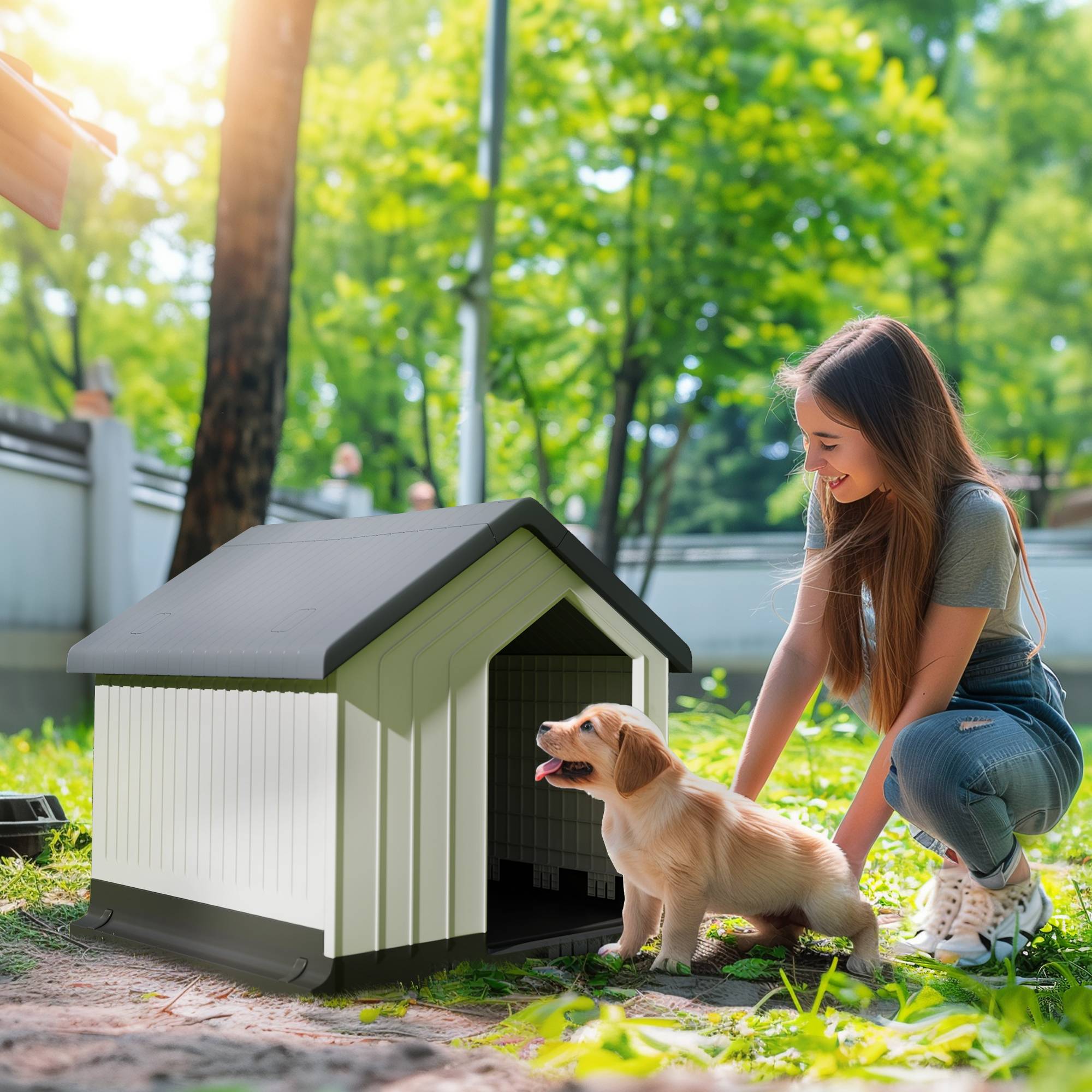 Petite niche extérieure plastique étanche pour chien mini, fenêtre, 62x61x60 cm, gris - Image 3