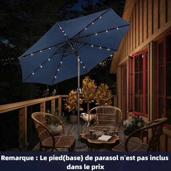 Parasol Inclinable Dia.300cm LED Dolaire en Scier Toile Polyester pour Jardin Terrasse Bleu Foncé - Image 2