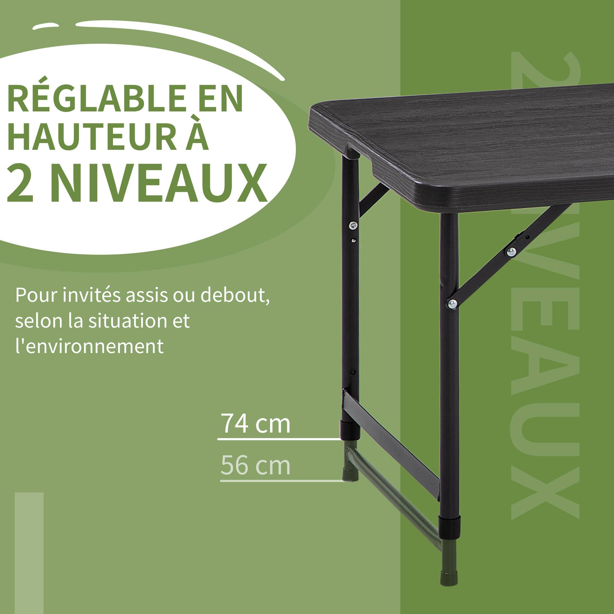 Table de jardin rectangulaire pliable camping pour 4 personnes hauteur réglable 118 x 60 x 74 cm - Image 7