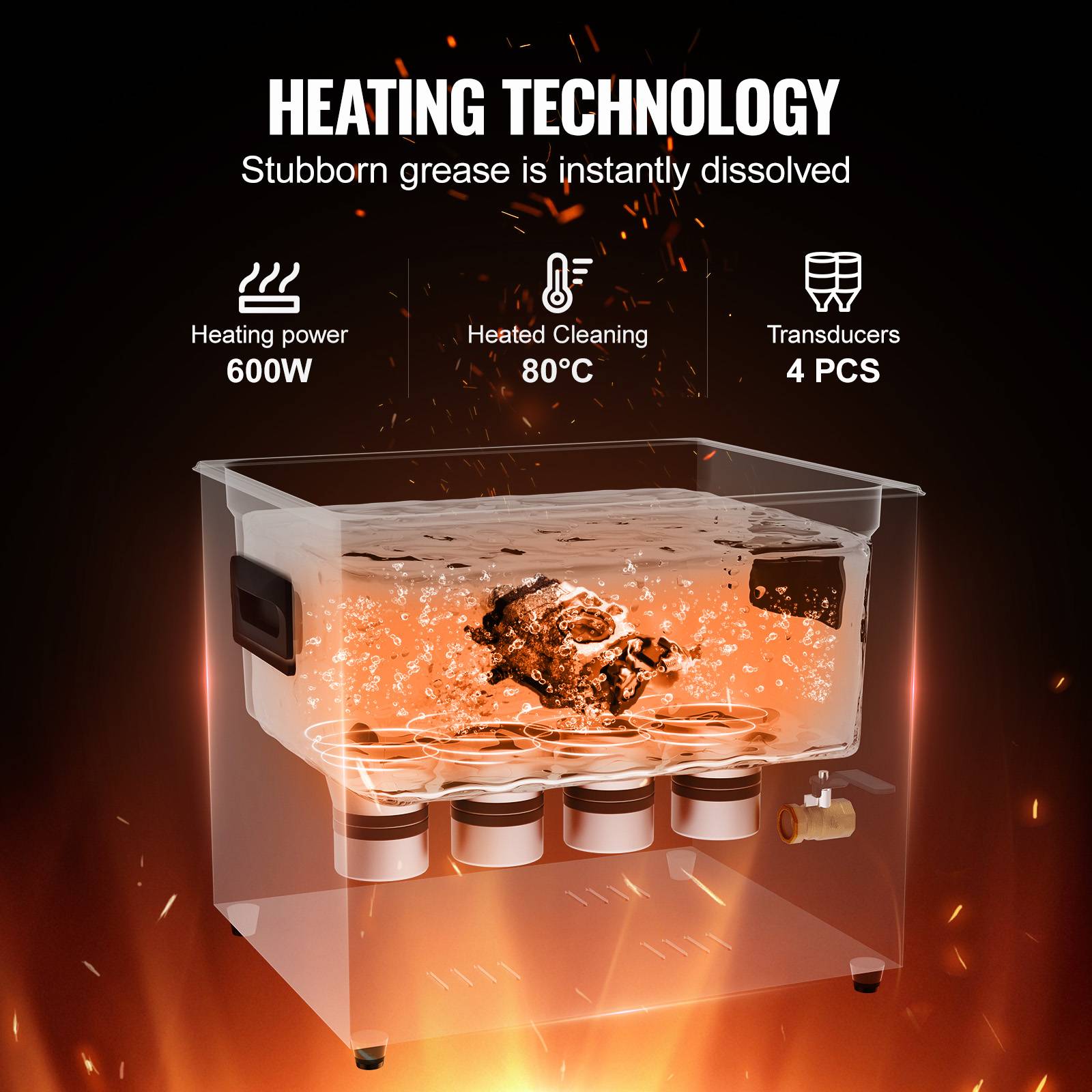 VEVOR Nettoyeur ultrasons numérique 10L, 240W, mode doux/dégazage, chauffage/minuterie, pour prothèses, bijoux, outils. - Image 3