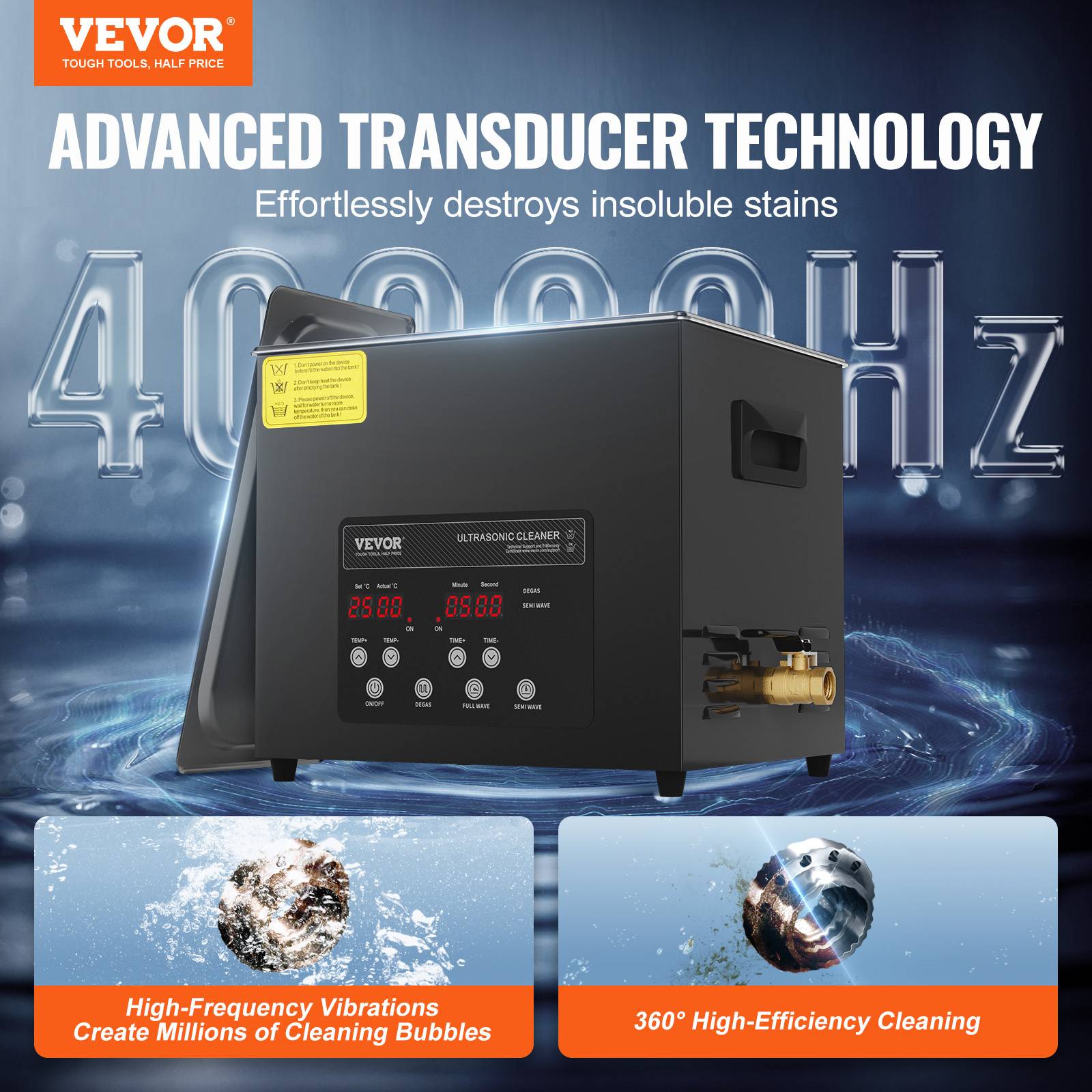 VEVOR Nettoyeur ultrasons numérique 10L, 240W, mode doux/dégazage, chauffage/minuterie, pour prothèses, bijoux, outils. - Image 2