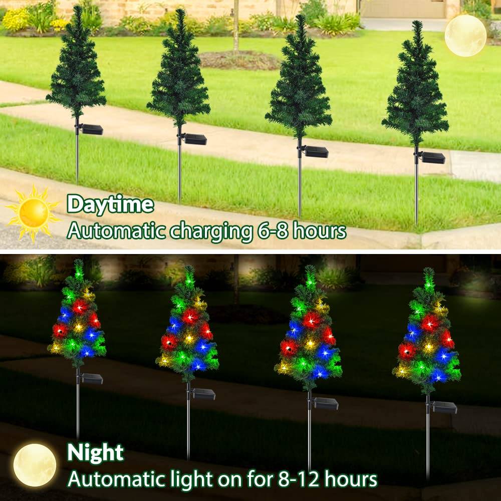 Paquet de 2 lumières solaires sur piquet de jardin de noël, lumière décorative d'arbre de noël, lumières solaires de chemin de noël, décoration - Image 3