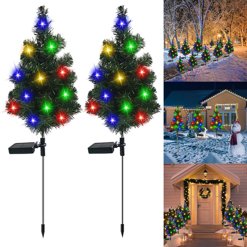 Paquet de 2 lumières solaires sur piquet de jardin de noël, lumière décorative d'arbre de noël, lumières solaires de chemin de noël, décoration - Image 1