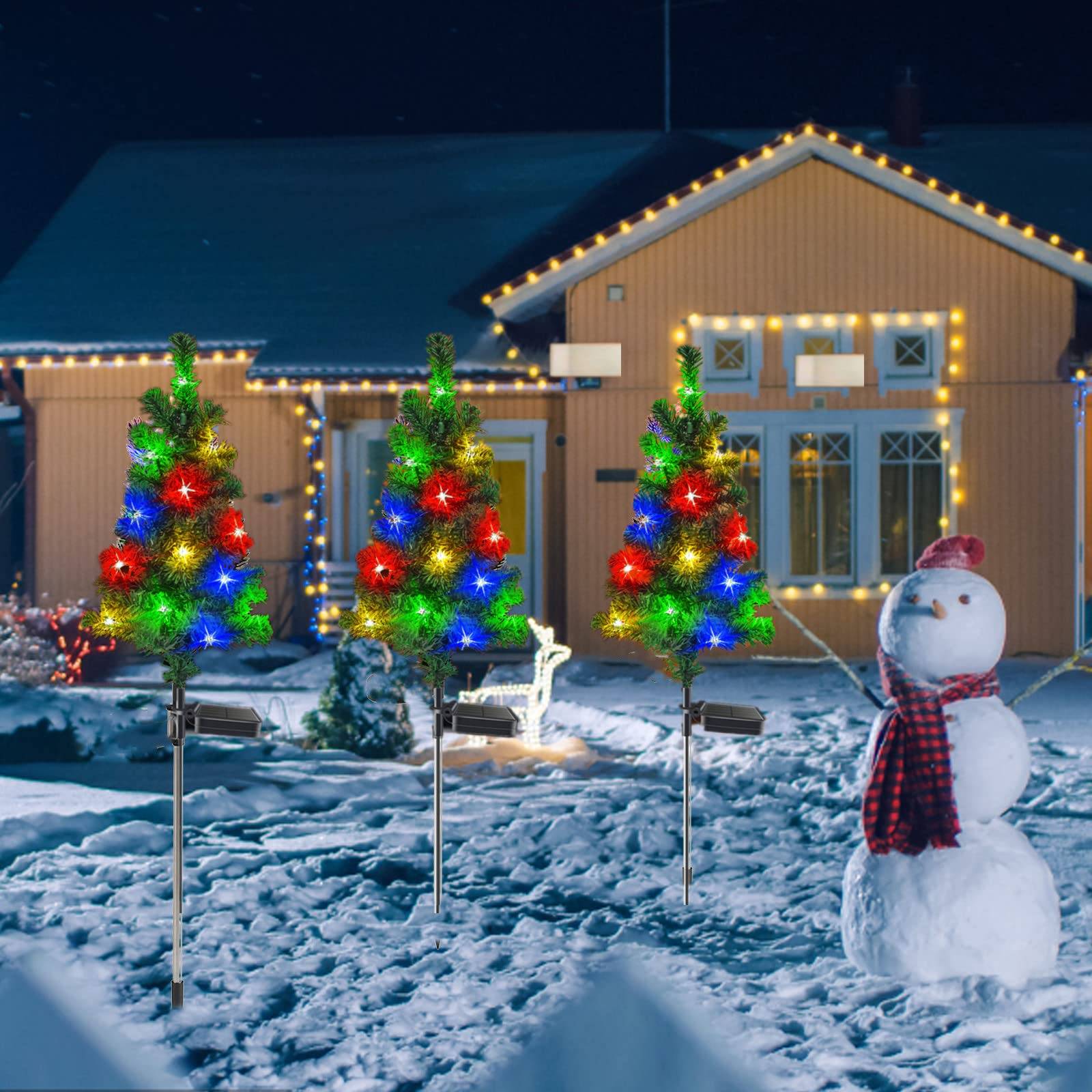 Paquet de 2 lumières solaires sur piquet de jardin de noël, lumière décorative d'arbre de noël, lumières solaires de chemin de noël, décoration - Image 2