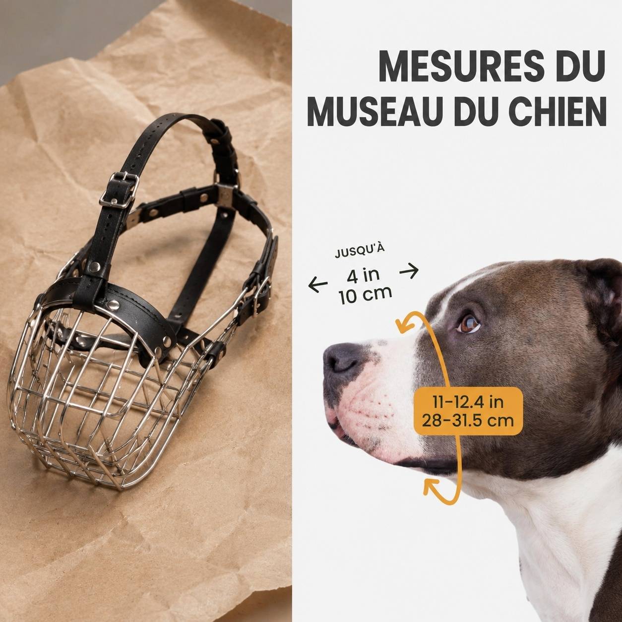 Panier Filaires Acier Inoxydable Muselière Chien Réglable Sangles Cuir Confortable - Image 2