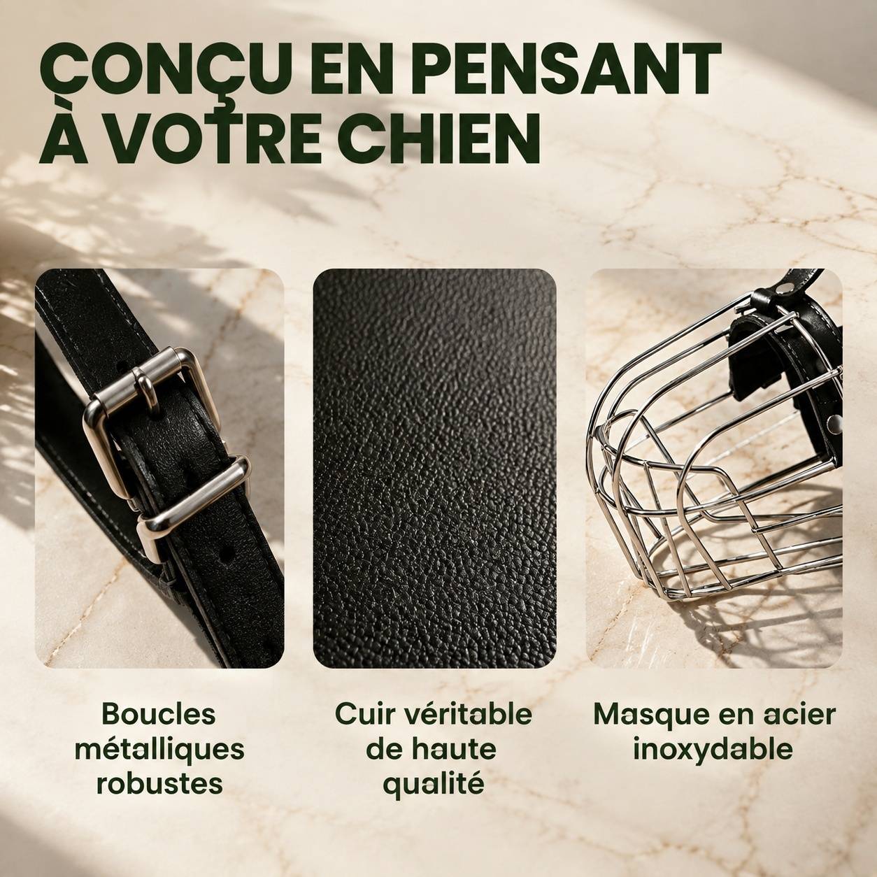 Panier Filaires Acier Inoxydable Muselière Chien Réglable Sangles Cuir Confortable - Image 4