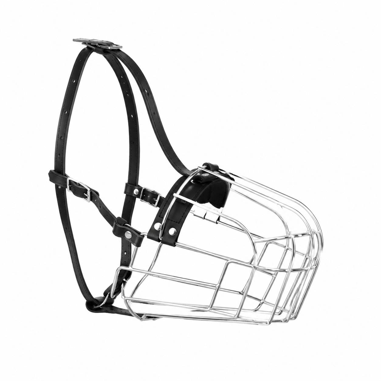 Panier Filaires Acier Inoxydable Muselière Chien Réglable Sangles Cuir Confortable - Image 1