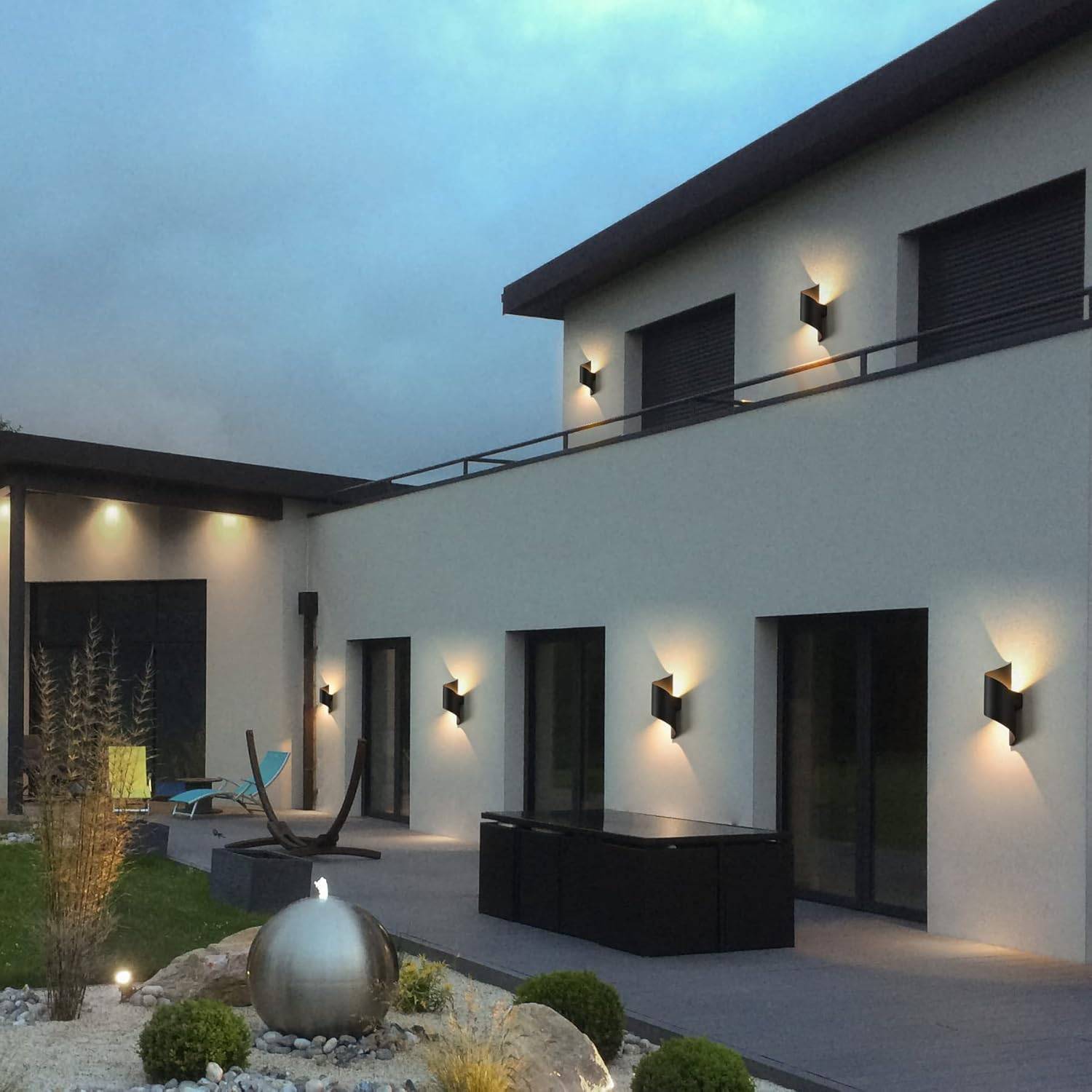 8 in 1 - Applique murale LED intérieure/extérieure 10W 3000K blanc chaud, style moderne, éclairage vers le haut et vers le bas, étanche IP65. - Image 4