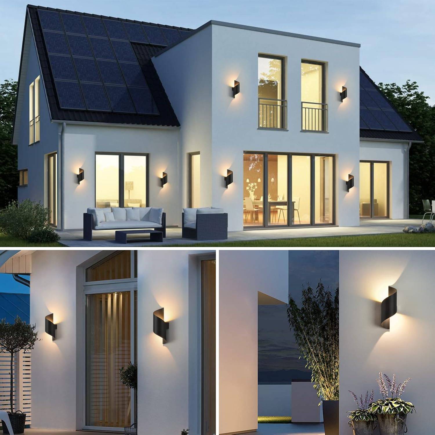 8 in 1 - Applique murale LED intérieure/extérieure 10W 3000K blanc chaud, style moderne, éclairage vers le haut et vers le bas, étanche IP65. - Image 2