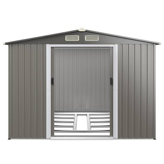 Abri de jardin en métal 260 x 207 x 181 cm pour rangement sécurisé et accès facile, design moderne gris clair