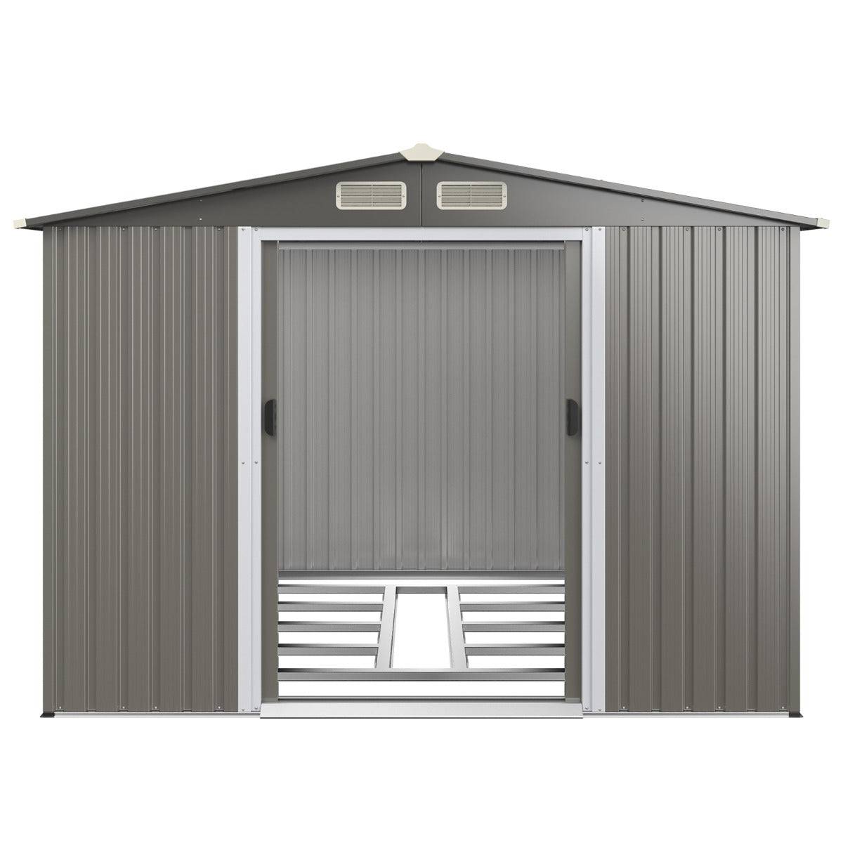 Abri de jardin en métal 260 x 207 x 181 cm pour rangement sécurisé et accès facile, design moderne gris clair