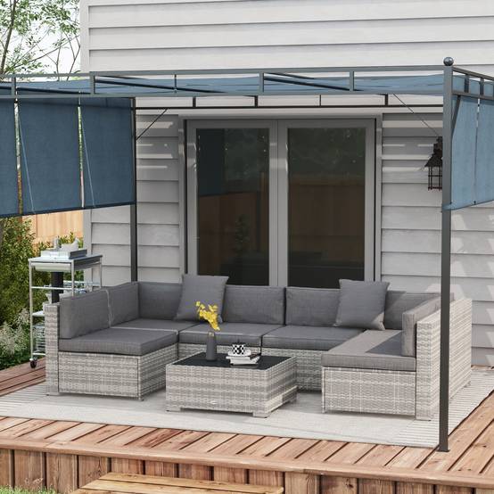Salon de jardin | Mobilier de jardin Gris Résine tressée imitation rotin 280x150x62 cm - Image 3
