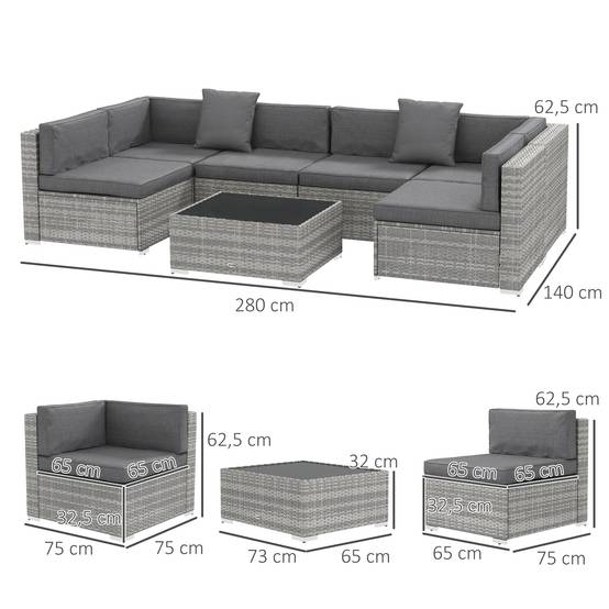 Salon de jardin | Mobilier de jardin Gris Résine tressée imitation rotin 280x150x62 cm - Image 5