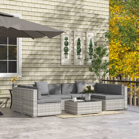 Salon de jardin | Mobilier de jardin Gris Résine tressée imitation rotin 280x150x62 cm - Image 4