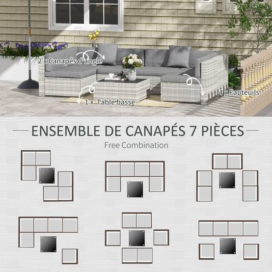 Salon de jardin | Mobilier de jardin Gris Résine tressée imitation rotin 280x150x62 cm - Image 8