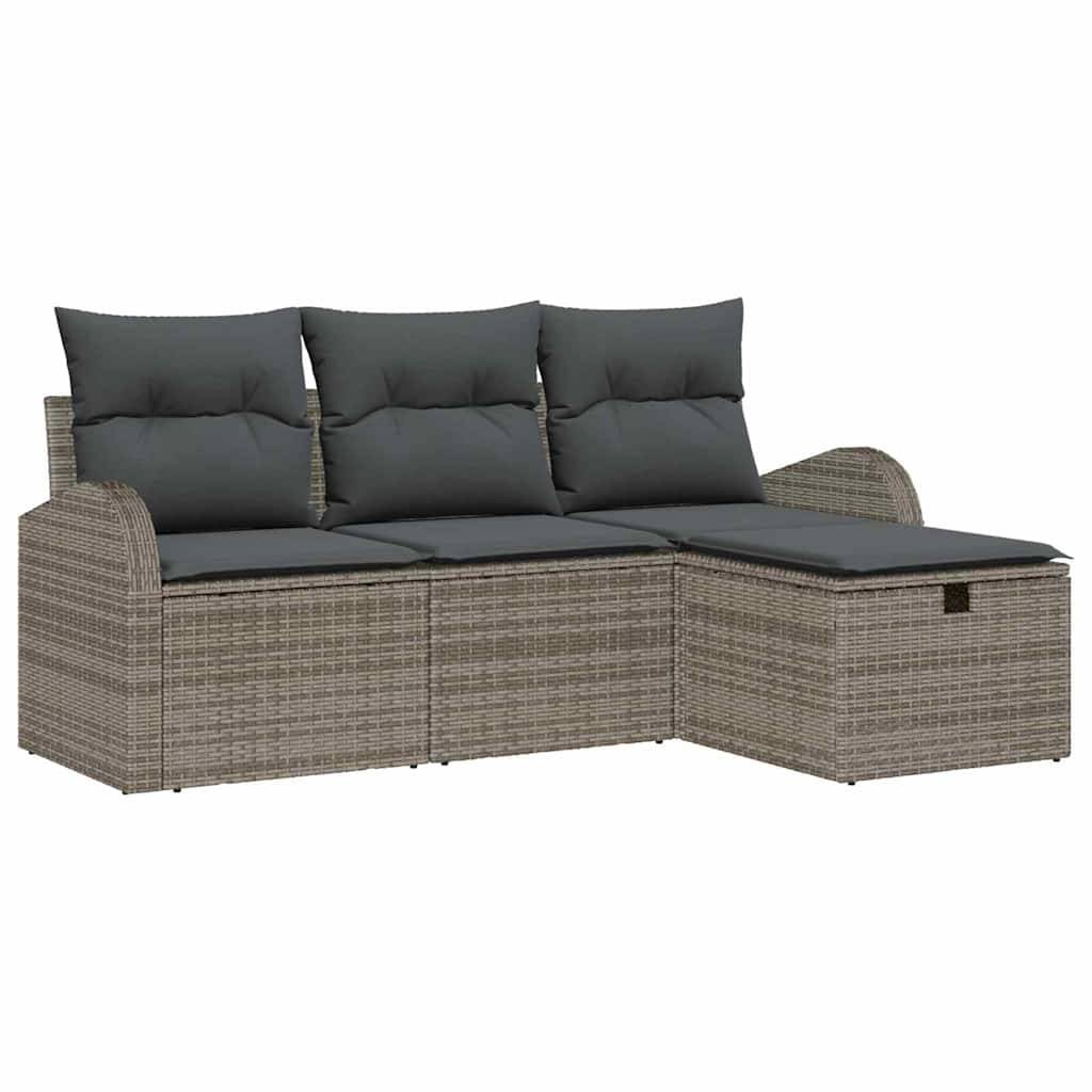 Ensemble de Canapés avec coussin 4 pcs | Canapé D'extérieur | Sofa De Jardin Gris polyrotin Maison Chic - Image 1