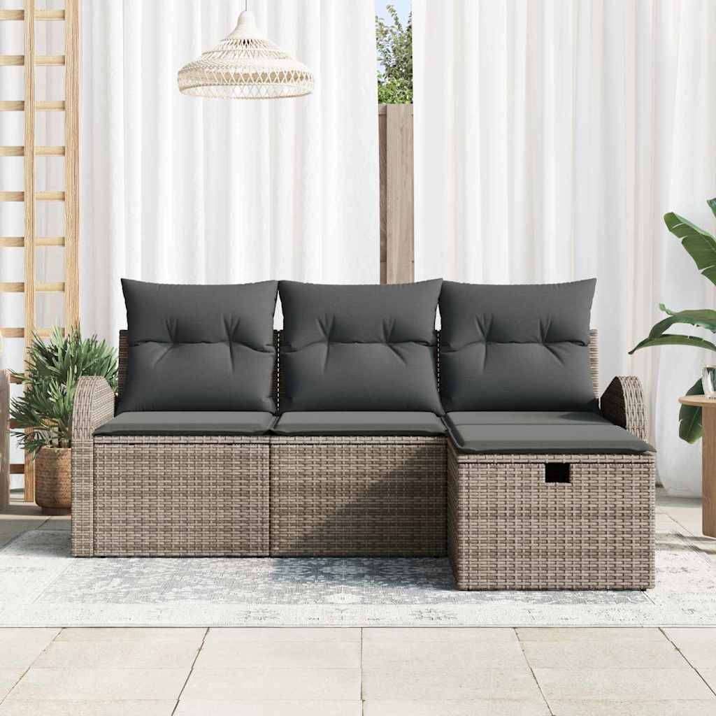 Ensemble de Canapés avec coussin 4 pcs | Canapé D'extérieur | Sofa De Jardin Gris polyrotin Maison Chic - Image 3