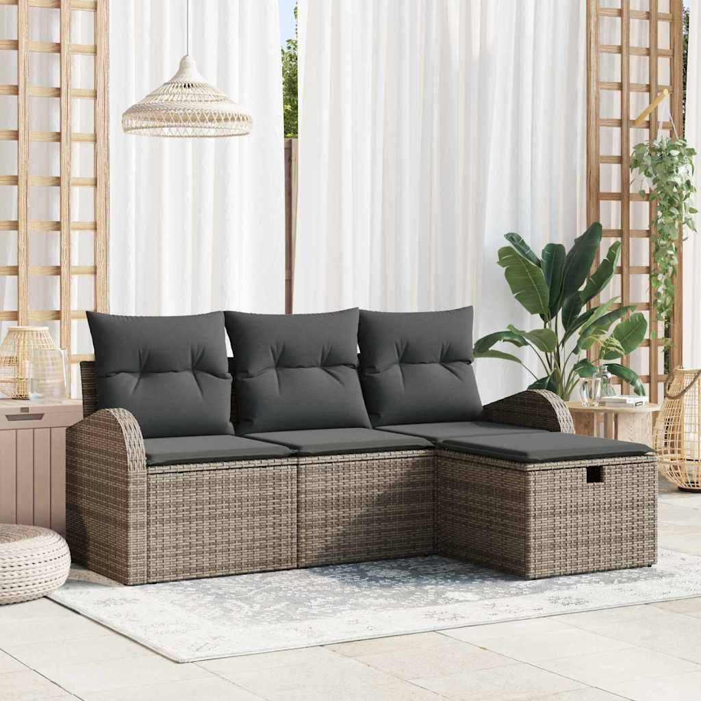 Ensemble de Canapés avec coussin 4 pcs | Canapé D'extérieur | Sofa De Jardin Gris polyrotin Maison Chic - Image 2
