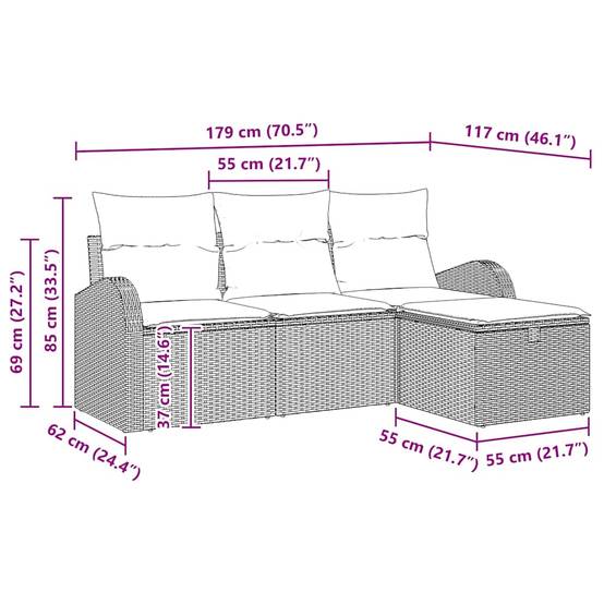 Ensemble de Canapés avec coussin 4 pcs | Canapé D'extérieur | Sofa De Jardin Gris polyrotin Maison Chic - Image 9