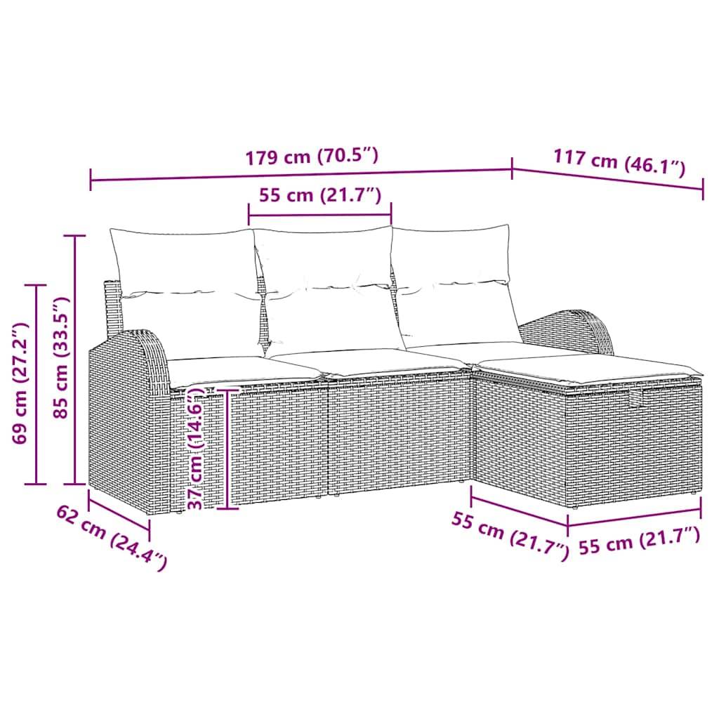 Ensemble de Canapés avec coussin 4 pcs | Canapé D'extérieur | Sofa De Jardin Gris polyrotin Maison Chic - Image 9