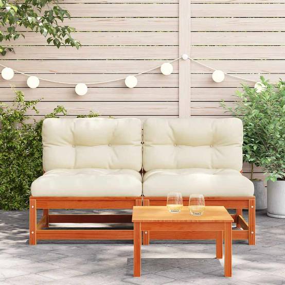 Lot 2 Canapés Simples Pin Massif Cire Marron avec Coussins Crème Doux et Confortables – ComfortXL Outdoor Living - Image 3
