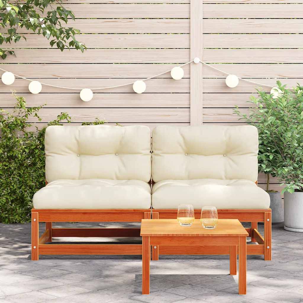 Lot 2 Canapés Simples Pin Massif Cire Marron avec Coussins Crème Doux et Confortables – ComfortXL Outdoor Living - Image 3