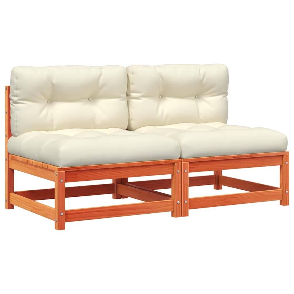 Lot 2 Canapés Simples Pin Massif Cire Marron avec Coussins Crème Doux et Confortables – ComfortXL Outdoor Living - Image 2
