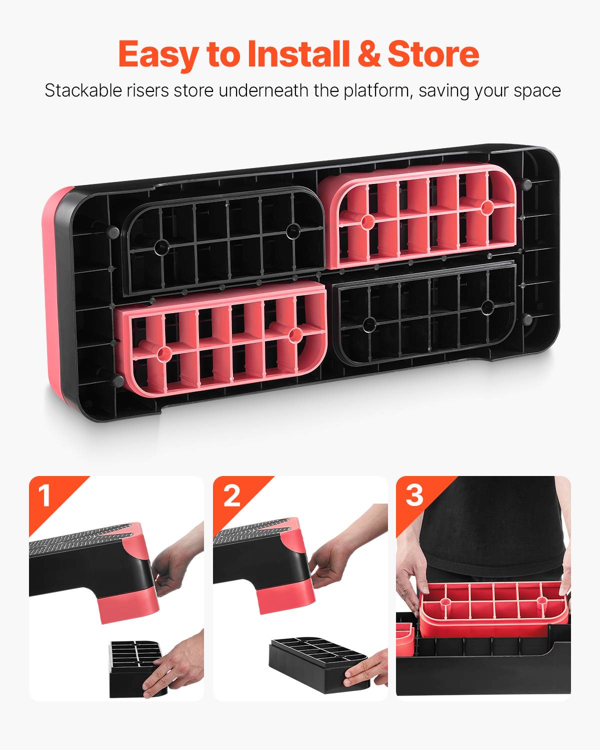 Vevor - VEVOR Stepper Aerobie 71 cm, step réglable 3 hauteurs 10-20 cm, antidérapant avec 4 rehausseurs, compact et robuste, rouge. - Image 7