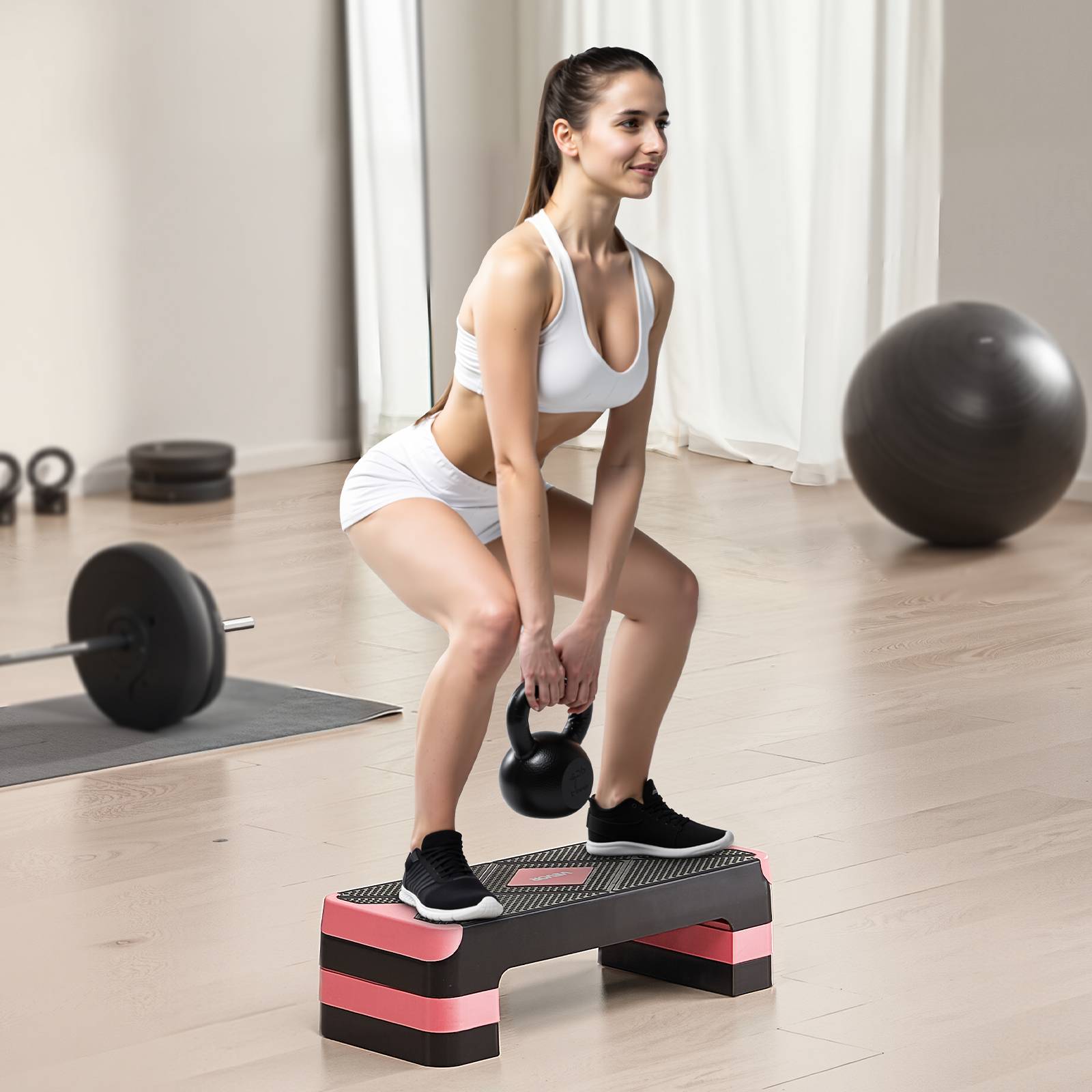 Vevor - VEVOR Stepper Aerobie 71 cm, step réglable 3 hauteurs 10-20 cm, antidérapant avec 4 rehausseurs, compact et robuste, rouge. - Image 8