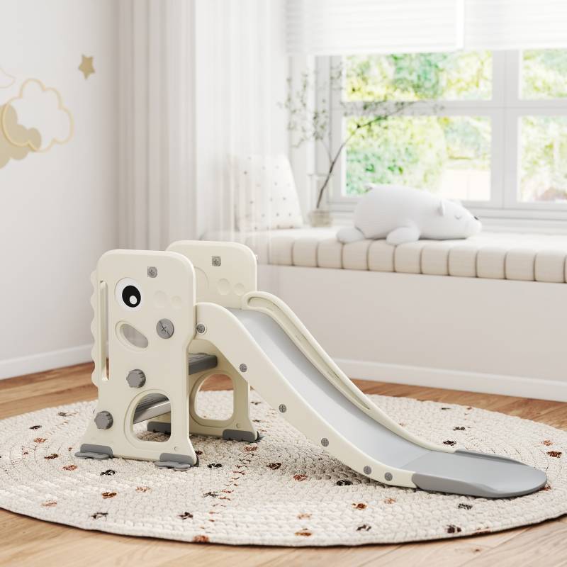 Toboggan 3-en-1 avec structure d’escalade, panier de basket et ballon, toboggan intérieur pliable pour enfants 2 à 5 ans - Image 2