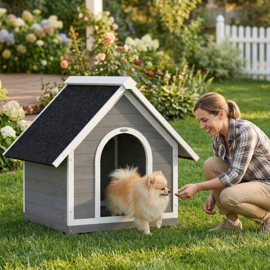 Niche chien extérieur bois abri jardin corps ouvrant toit asphalte 101x84x85cm gris - ComfortXL Outdoor Living - Image 10