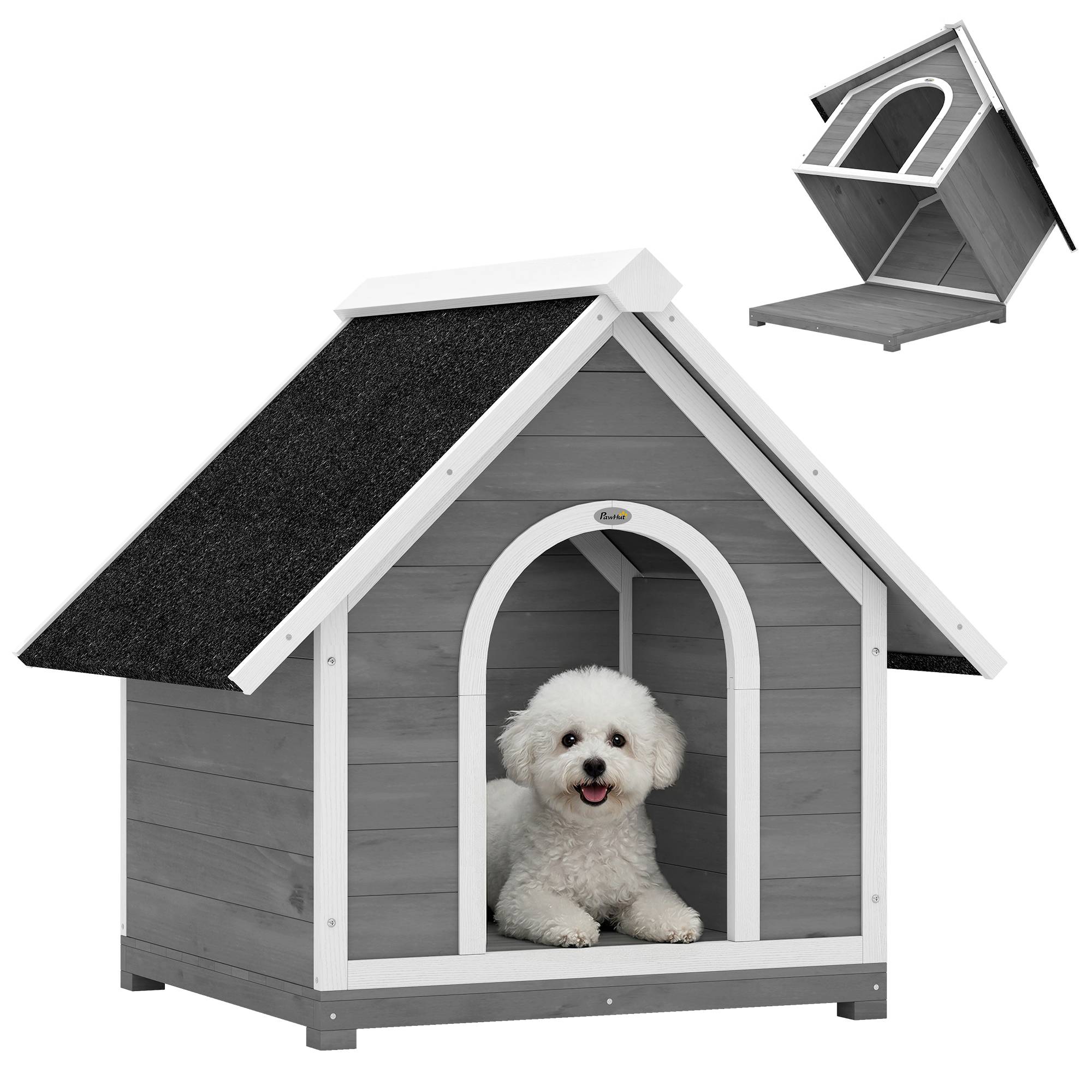 Niche chien extérieur bois abri jardin corps ouvrant toit asphalte 101x84x85cm gris - ComfortXL Outdoor Living - Image 1
