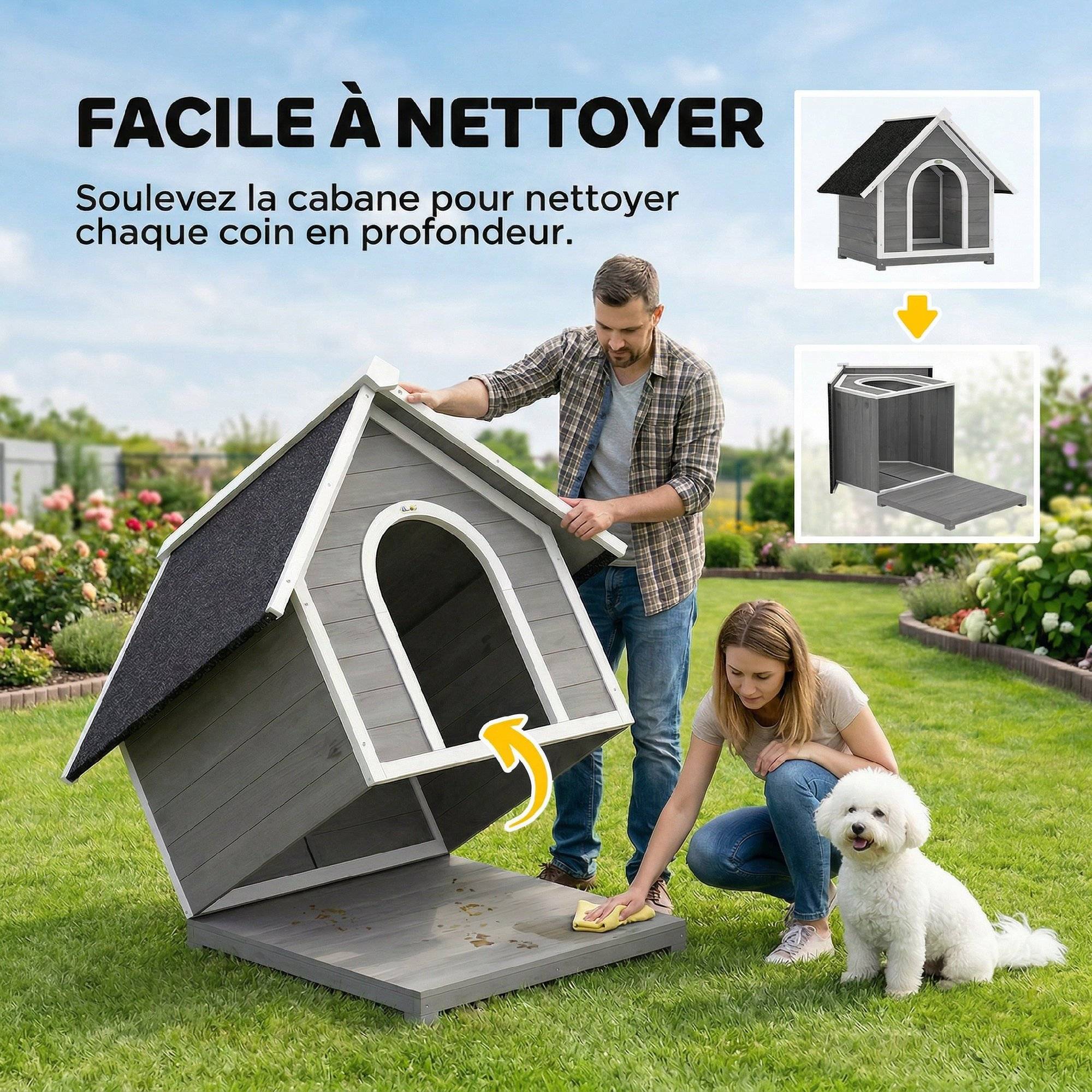 Niche chien extérieur bois abri jardin corps ouvrant toit asphalte 101x84x85cm gris - ComfortXL Outdoor Living - Image 6