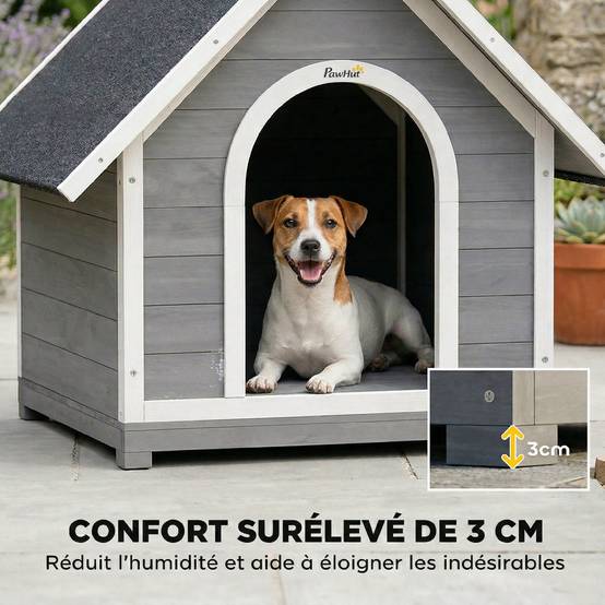 Niche chien extérieur bois abri jardin corps ouvrant toit asphalte 101x84x85cm gris - ComfortXL Outdoor Living - Image 8