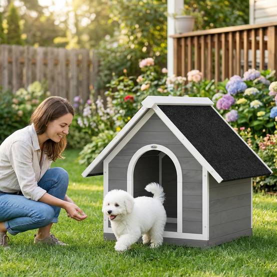 Niche chien extérieur bois abri jardin corps ouvrant toit asphalte 101x84x85cm gris - ComfortXL Outdoor Living - Image 3