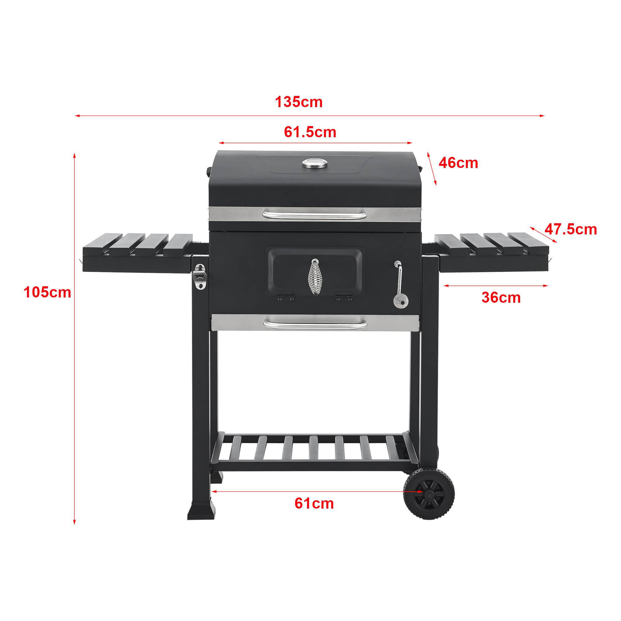 Casa.Pro - Chariot de barbecue au charbon de bois Arnad 105 x 135 x 48 cm noir casa.pro - Image 4