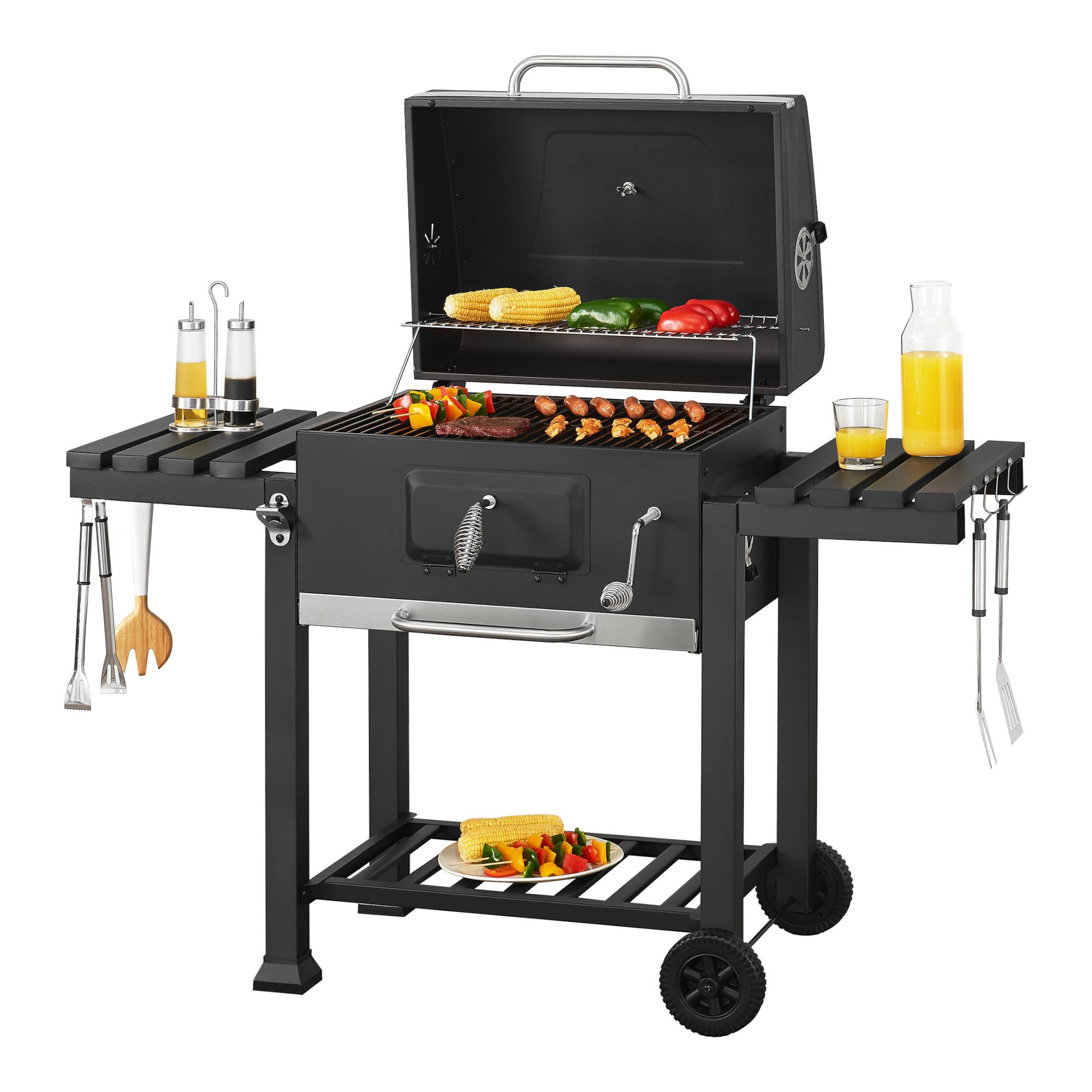 Casa.Pro - Chariot de barbecue au charbon de bois Arnad 105 x 135 x 48 cm noir casa.pro - Image 1