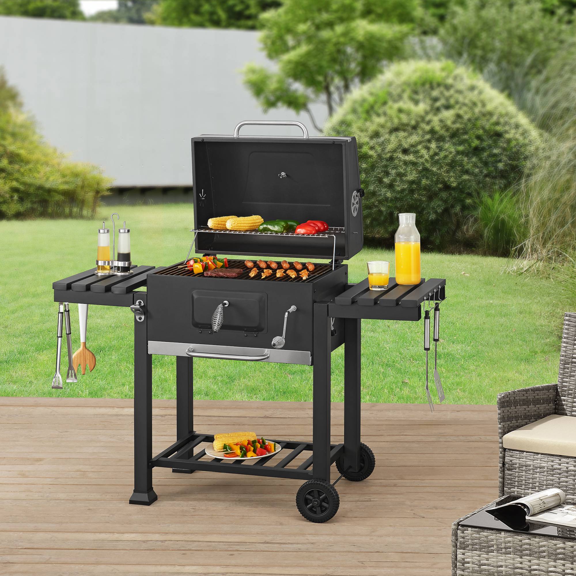 Casa.Pro - Chariot de barbecue au charbon de bois Arnad 105 x 135 x 48 cm noir casa.pro - Image 2