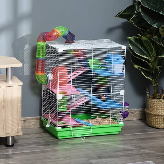 Cage pour hamster métal 5 niveaux avec roue et tubes 46x30x58cm vert - ComfortXL Outdoor Living - Image 3