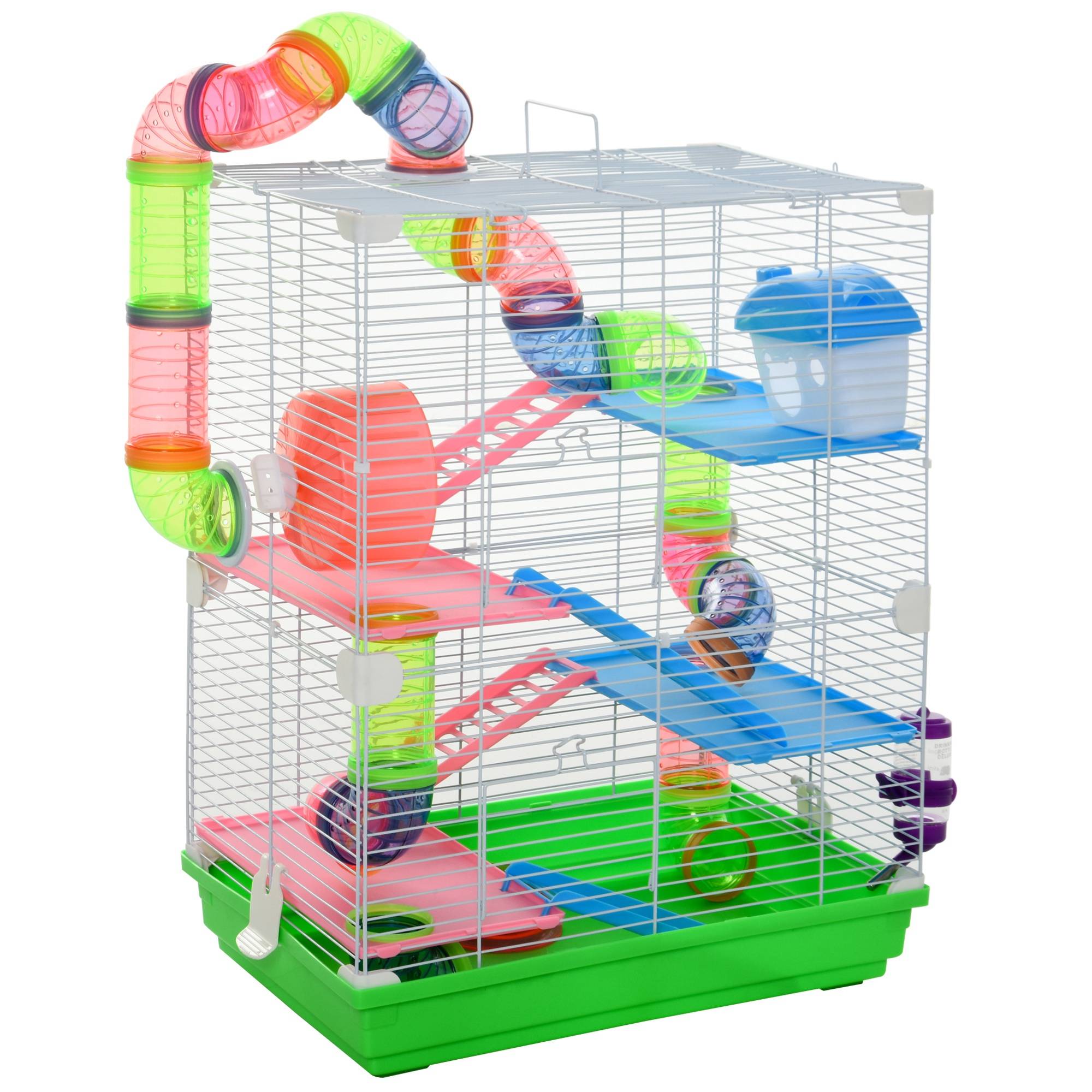 Cage pour hamster métal 5 niveaux avec roue et tubes 46x30x58cm vert - ComfortXL Outdoor Living - Image 1