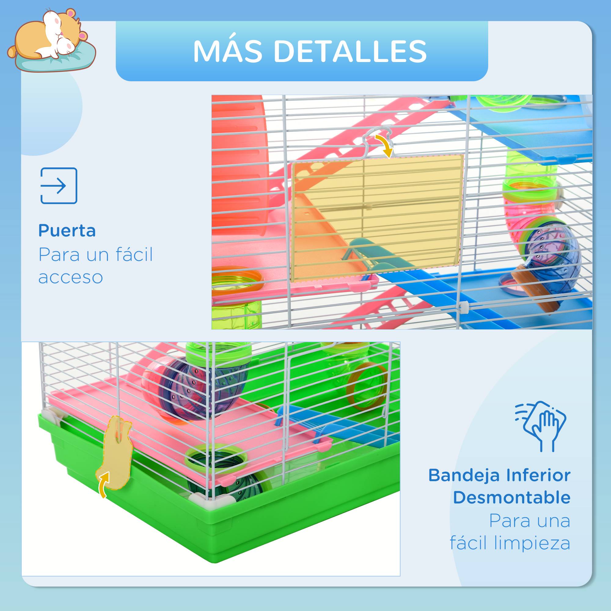 Cage pour hamster métal 5 niveaux avec roue et tubes 46x30x58cm vert - ComfortXL Outdoor Living - Image 8