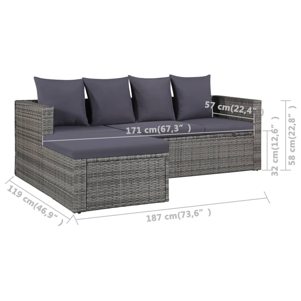 Vidaxl - Salon de jardin 4 pcs avec coussins Résine tressée Gris vidaXL 43956 - Image 3