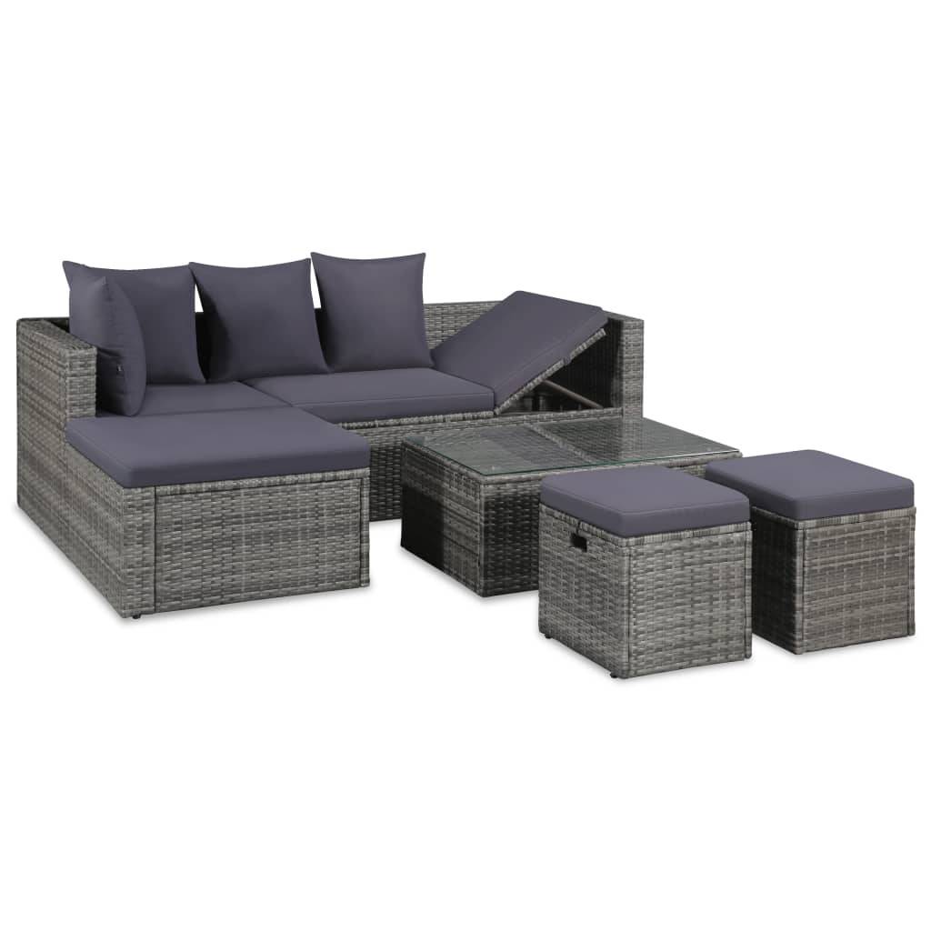 Vidaxl - Salon de jardin 4 pcs avec coussins Résine tressée Gris vidaXL 43956 - Image 1