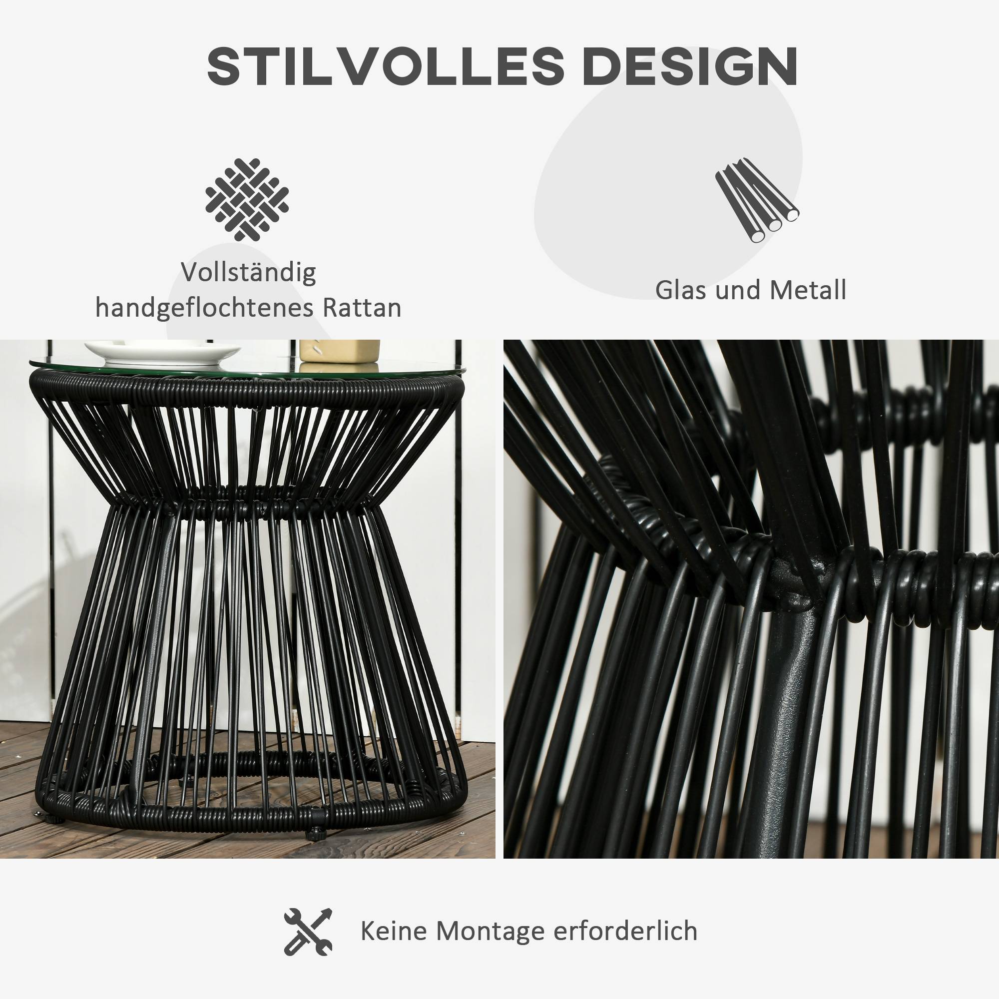 Table d'appoint extérieure résine tressée noir 40 x 40 x 42 cm - PANGIVO - Image 7