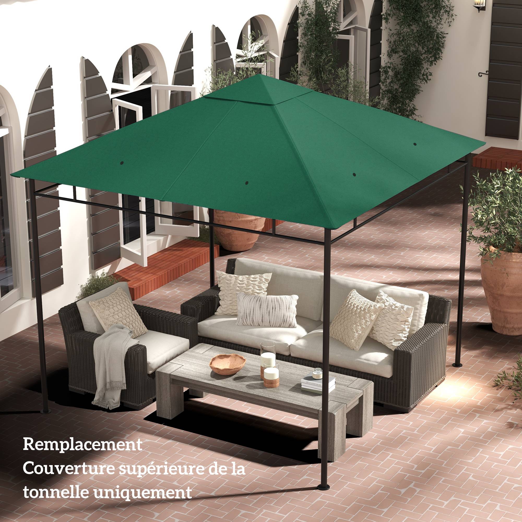 Toile de rechange pour pavillon toit de remplacement gazebo tissu polyester haute densité 180 g/m² anti-UV 3 x 3 m vert - Image 4